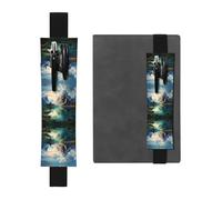 Leather Pen Holder Bookmark RRKDOY Beautiful Mountains and Rivers Printed for Hardcover Journals, Diaries, Planners - Adjustable Strap Band Pouch