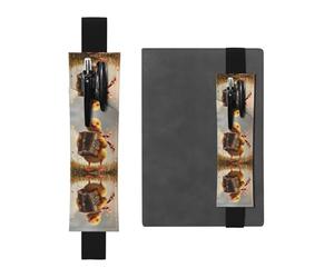 Leather Pen Holder Bookmark RRKDOY Little Duck Playing The Organ Printed for Hardcover Journals, Diaries, Planners - Adjustable Strap Band Pouch