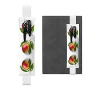 Leather Pen Holder Bookmark RRKDOY Red Mango Printed for Hardcover Journals, Diaries, Planners - Adjustable Strap Band Pouch