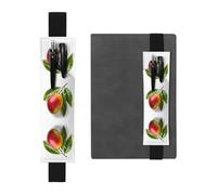 Leather Pen Holder Bookmark RRKDOY Red Mango Printed for Hardcover Journals, Diaries, Planners - Adjustable Strap Band Pouch