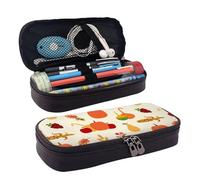 Leather Pencil Case Autumn Harvest Fruits Zipped Compartments Pencil Bag Pen Cases Storage Bag