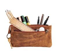 Leather Pencil Case - Beautifully Handcrafted Zippered Pouch That’s Made to Last - Elegant, Practical Pencil Cases for Adults and Students - Unique Design with Side Pocket and Keyring - 8 x 4 inches