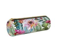 Leather Pencil Case Cactus Succulent Rose Stationery Pencil Bag Makeup Pouch Portable Office Stationery Bag for Teens Girls Adults