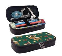 Leather Pencil Case Christmas Joy Reindeer Zipped Compartments Pencil Bag Pen Cases Storage Bag