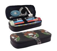 Leather Pencil Case Christmas Reindeer Skull Zipped Compartments Pencil Bag Pen Cases Storage Bag