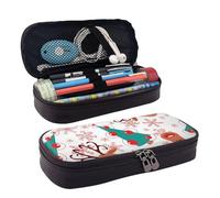 Leather Pencil Case Christmas Tree Reindeer Snowflake Zipped Compartments Pencil Bag Pen Cases Storage Bag
