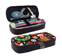 Leather Pencil Case Christmas Wreath Reindeer Zipped Compartments Pencil Bag Pen Cases Storage Bag