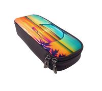 Leather Pencil Case Colorful Glass Drink Sunset 3d Print Large Capacity Pencil Pen Case, School Stationery Organizer Bag With Zip, Pencase Pencil Pouch For Girls Boys Students College Office