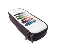 Leather Pencil Case Colorful Hand Drawn Feathers 3d Print Large Capacity Pencil Pen Case, School Stationery Organizer Bag With Zip, Pencase Pencil Pouch For Girls Boys Students College Office