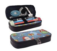 Leather Pencil Case Cute Santa Reindeer Zipped Compartments Pencil Bag Pen Cases Storage Bag