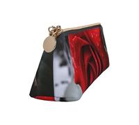 Leather Pencil Case Cute Zipper Pencil Pouch Aesthetic Pen Bag A Red rose Cosmetic Makeup Bag for Men Women