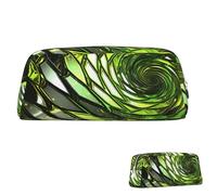 Leather Pencil Case Cute Zipper Pencil Pouch Aesthetic Pen Bag Abstract Green Snake Cosmetic Makeup Bag for Men Women, Silver, One Size