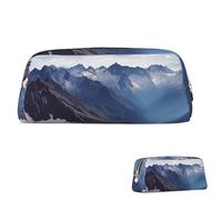Leather Pencil Case Cute Zipper Pencil Pouch Aesthetic Pen Bag Alps Panorama Cosmetic Makeup Bag for Men Women