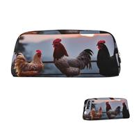 Leather Pencil Case Cute Zipper Pencil Pouch Aesthetic Pen Bag Animal Chickens Cosmetic Makeup Bag for Men Women