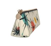Leather Pencil Case Cute Zipper Pencil Pouch Aesthetic Pen Bag Atomic Stars Retro Pattern Cosmetic Makeup Bag for Men Women