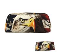 Leather Pencil Case Cute Zipper Pencil Pouch Aesthetic Pen Bag Bald Eagle Flag Veterans Cosmetic Makeup Bag for Men Women, Gold, One Size