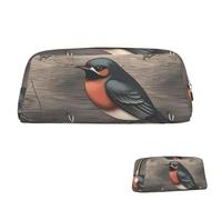 Leather Pencil Case Cute Zipper Pencil Pouch Aesthetic Pen Bag Barn swallow in graphite Cosmetic Makeup Bag for Men Women