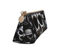 Leather Pencil Case Cute Zipper Pencil Pouch Aesthetic Pen Bag Black and white skulls Cosmetic Makeup Bag for Men Women