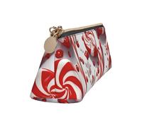 Leather Pencil Case Cute Zipper Pencil Pouch Aesthetic Pen Bag Candy Cane Cosmetic Makeup Bag for Men Women