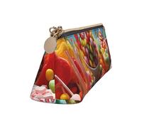 Leather Pencil Case Cute Zipper Pencil Pouch Aesthetic Pen Bag Candy Poster Cosmetic Makeup Bag for Men Women