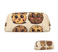 Leather Pencil Case Cute Zipper Pencil Pouch Aesthetic Pen Bag Chocolate Chip with Different Expressions Cosmetic Makeup Bag for Men Women