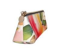 Leather Pencil Case Cute Zipper Pencil Pouch Aesthetic Pen Bag Colorful Peach Watercolor Design Cosmetic Makeup Bag for Men Women