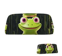 Leather Pencil Case Cute Zipper Pencil Pouch Aesthetic Pen Bag Crown frog Cosmetic Makeup Bag for Men Women, Silver, One size