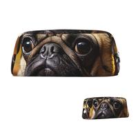 Leather Pencil Case Cute Zipper Pencil Pouch Aesthetic Pen Bag Cry Pug Cosmetic Makeup Bag for Men Women