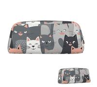 Leather Pencil Case Cute Zipper Pencil Pouch Aesthetic Pen Bag Cute Funny Grey Cats Pattern Cosmetic Makeup Bag for Men Women