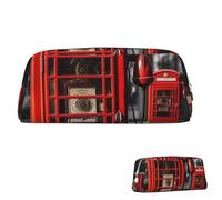 Leather Pencil Case Cute Zipper Pencil Pouch Aesthetic Pen Bag England UK Retro London Telephone Cosmetic Makeup Bag for Men Women