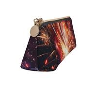 Leather Pencil Case Cute Zipper Pencil Pouch Aesthetic Pen Bag Explosion Firework Cosmetic Makeup Bag for Men Women