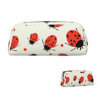 Leather Pencil Case Cute Zipper Pencil Pouch Aesthetic Pen Bag Ladybugs Pattern Infinite Speckled Cosmetic Makeup Bag for Men Women