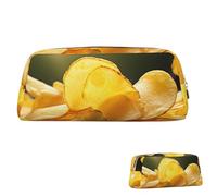 Leather Pencil Case Cute Zipper Pencil Pouch Aesthetic Pen Bag Potato Chips Cosmetic Makeup Bag for Men Women, Gold, One Size