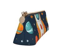 Leather Pencil Case Cute Zipper Pencil Pouch Aesthetic Pen Bag rocket clipart space ship Cosmetic Makeup Bag for Men Women