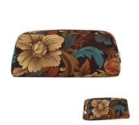 Leather Pencil Case Cute Zipper Pencil Pouch Aesthetic Pen Bag Set of ornate floral Cosmetic Makeup Bag for Men Women