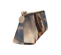 Leather Pencil Case Cute Zipper Pencil Pouch Aesthetic Pen Bag two lions Cosmetic Makeup Bag for Men Women