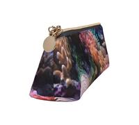 Leather Pencil Case Cute Zipper Pencil Pouch Aesthetic Pen Bag Underwater world coral Cosmetic Makeup Bag for Men Women