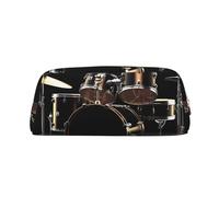 Leather Pencil Case Cute Zipper Pencil Pouch Pen Bag Multifunctional Travel Makeup Cosmetic Bag Cool Drum Set Key Pouch For Women Men Work Office
