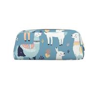 Leather Pencil Case Cute Zipper Pencil Pouch Pen Bag Multifunctional Travel Makeup Cosmetic Bag Llama Cartoon Pattern Key Pouch For Women Men Work Office