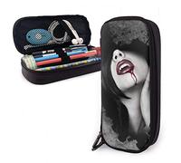 Leather Pencil Case Dark Fantasy Gothic Women Vampires Blood Face Stationery Organizer with Zipper Desk Organizer Durable Large Capacity Pen Case for Student Office School