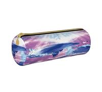 Leather Pencil Case Dolphins in Love Stationery Pencil Bag Makeup Pouch Portable Office Stationery Bag for Teens Girls Adults