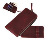 Leather Pencil Case, Fountain Pen Case, Stationery Organizer with Zipper, Display Holder, PU Leather Pen Bag for Daily Use, Travel and Creative Artists, wine red, see description, See description