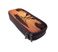 Leather Pencil Case Giraffe Under The Tree In Africa 3d Print Large Capacity Pencil Pen Case, School Stationery Organizer Bag With Zip, Pencase Pencil Pouch For Girls Boys Students College Office