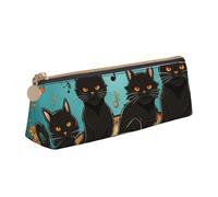 Leather Pencil Case Holder,Stylish Pencil Pouch Slim Pen Bag With Zipper,Cats Lying On The Piano Cosmetic Makeup Pouch Bag For Work Office