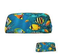 Leather Pencil Case Large Capacity Pencil Pouch Aesthetic Pen Pouch Organizer with Zipper Portable Big The Underwater World Tropical Fish Pen Bag for Women Men