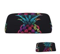 Leather Pencil Case Large Capacity Pencil Pouch Aesthetic Pen Pouch Organizer with Zipper Portable Big Colorful Animated Pineapples Pen Bag for Women Men