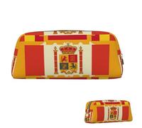 Leather Pencil Case Large Capacity Pencil Pouch Aesthetic Pen Pouch Organizer with Zipper Portable Big Spanish Flag Pattern Pen Bag for Women Men