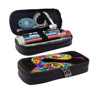 Leather Pencil Case Organizer Big Capacity Pencil Pouch Storage Bag With Compartments Cute Pencil Bag Cultural Patterns Colorful Art Abstract Snake Pen Box Portable Cosmetic Makeup Bag Organizer