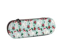 Leather Pencil Case Organizer for Stationery Storage,Cute Christmas Dogs Holiday Maltese