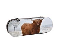 Leather Pencil Case Organizer for Stationery Storage,Scottish Highlands Winter Landscape